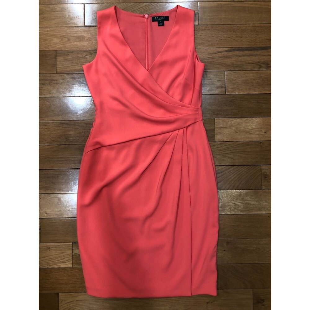 Lauren Ralph Lauren Sleeveless Wrap Front Orange Sheath Dress Size 6 - Picture 6 of 8